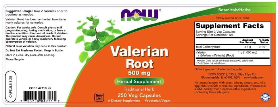 Propriedades e caracteristicas da Valeriana Now Foods 250 Caps com 500mg