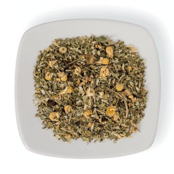 Chá para dormir com mix de ervas sendo camomila predominante como mostra imagem